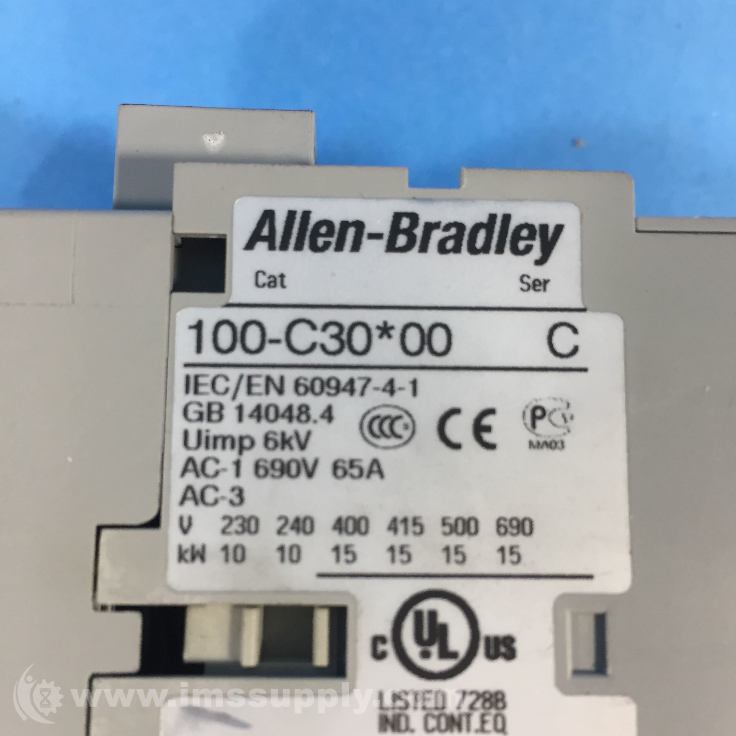 ALLEN BRADLEY 100-C30-00 SER C MAGNETIC CONTACTOR COIL VOLTAGE 24VAC
